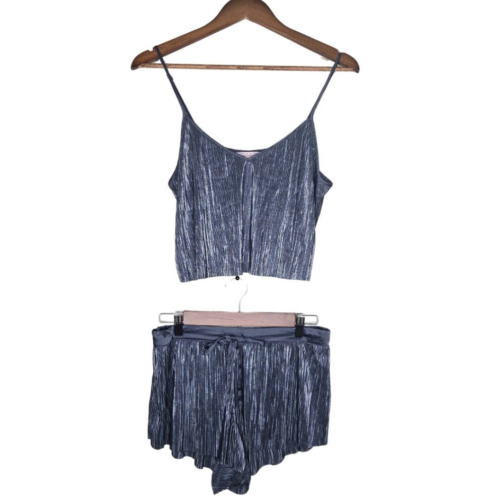 Victoria's Secret Gun Metal Shine Pleat Cami and Short Pajama Set